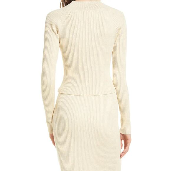 OPEN EDIT NEW‎ $59 Sparkle Cutout Ribbed Knit Sweater in Ivory Small - Picture 2 of 4